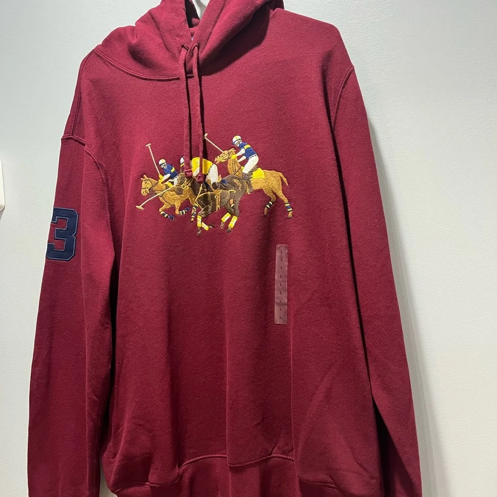 NWT Polo Ralph‎ Lauren Men's Medium Triple -Pony Fleece Hoodie. Color Red. $188